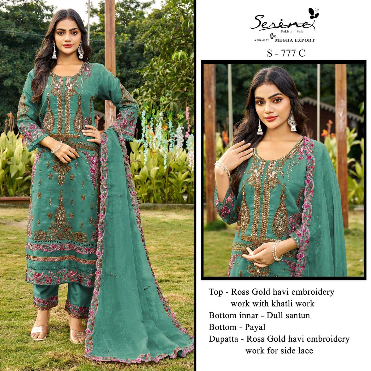 SERINE S-777 Rose Gold Khatli Work Semi Stitched Salwar Suit