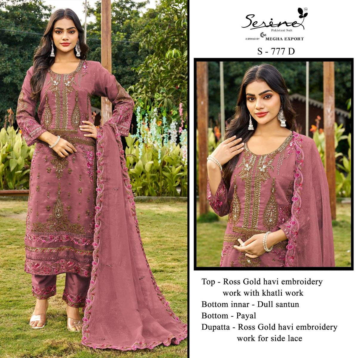 SERINE S-777 Rose Gold Khatli Work Semi Stitched Salwar Suit