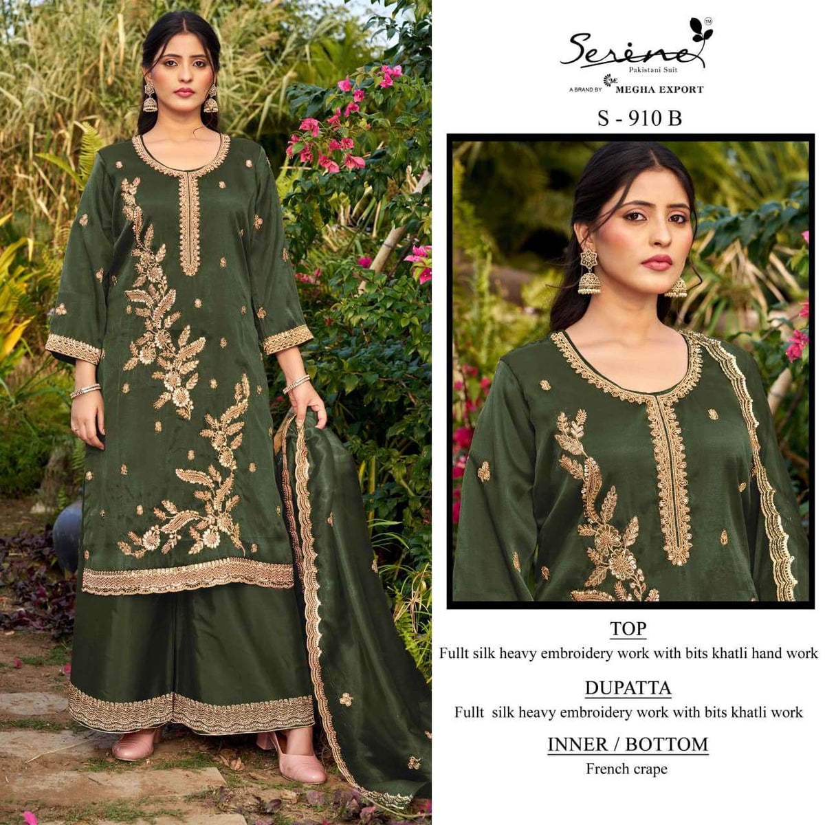 Serine S-910 Flute Silk Embroidered Punjabi Salwar Suit Material