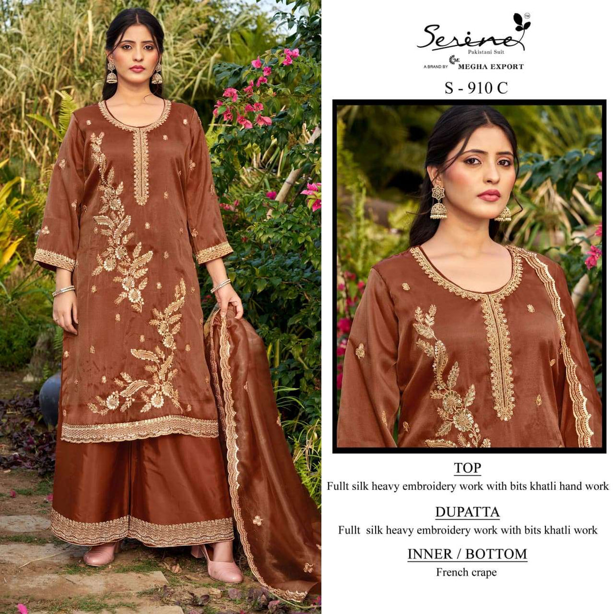 Serine S-910 Flute Silk Embroidered Punjabi Salwar Suit Material
