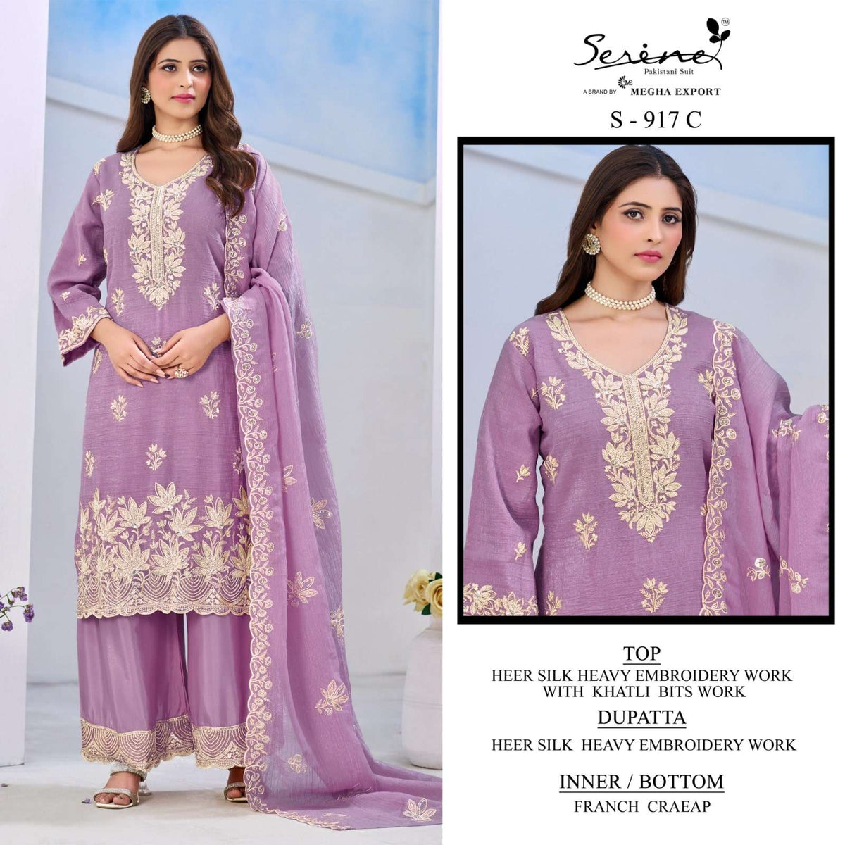 Serine S-917 Heer Silk Khatli Work Embroidered Salwar Suit Set