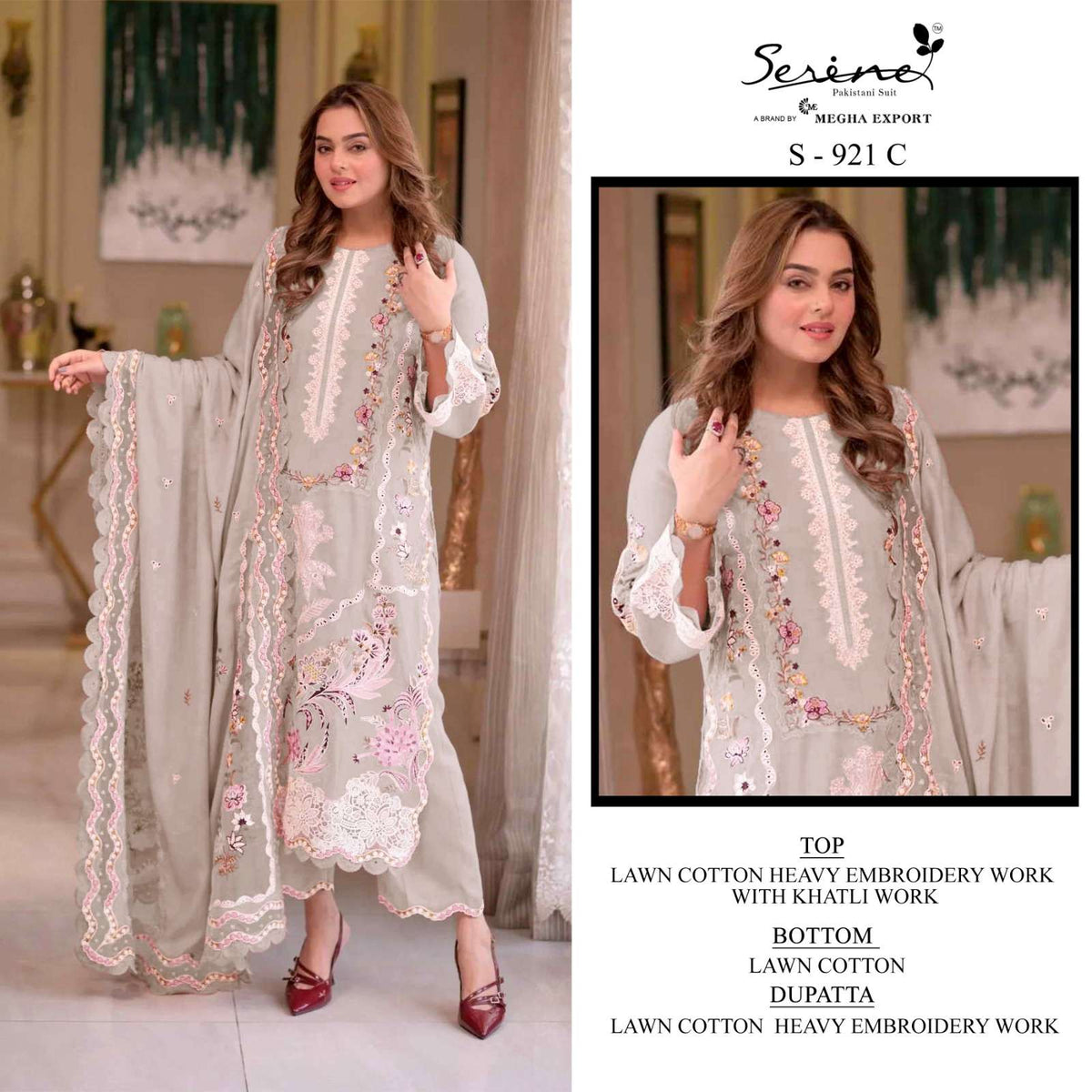 SERINE S-921 Cambric Cotton Embroidered Pakistani Suit - Amrah Wholesale