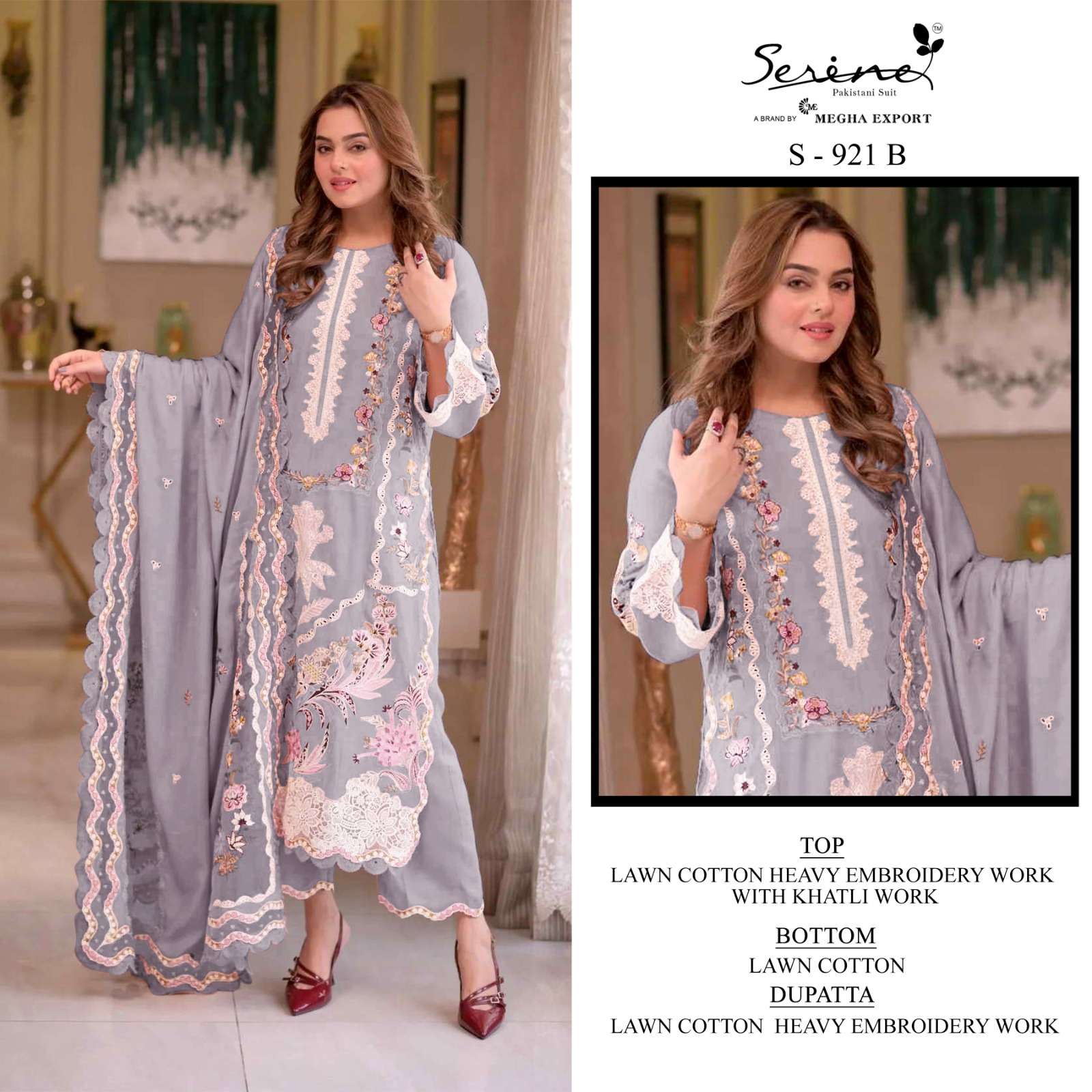SERINE S-921 Cambric Cotton Embroidered Pakistani Suit - Amrah Wholesale