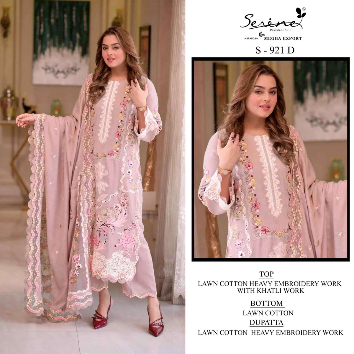 SERINE S-921 Cambric Cotton Embroidered Pakistani Suit - Amrah Wholesale