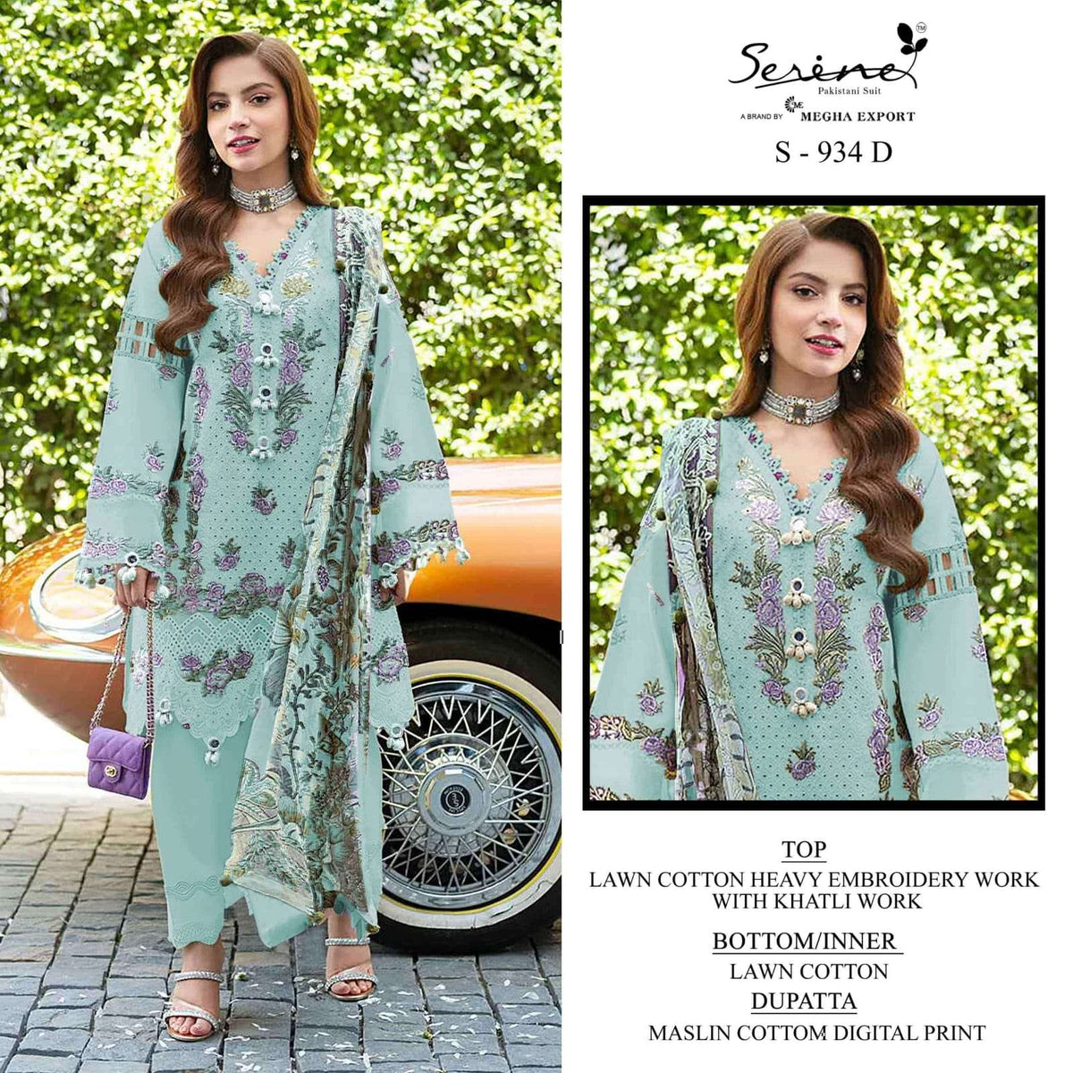 Serine S-934 Cambric Cotton Embroidery Pakistani Suit Set - Amrah Wholesale
