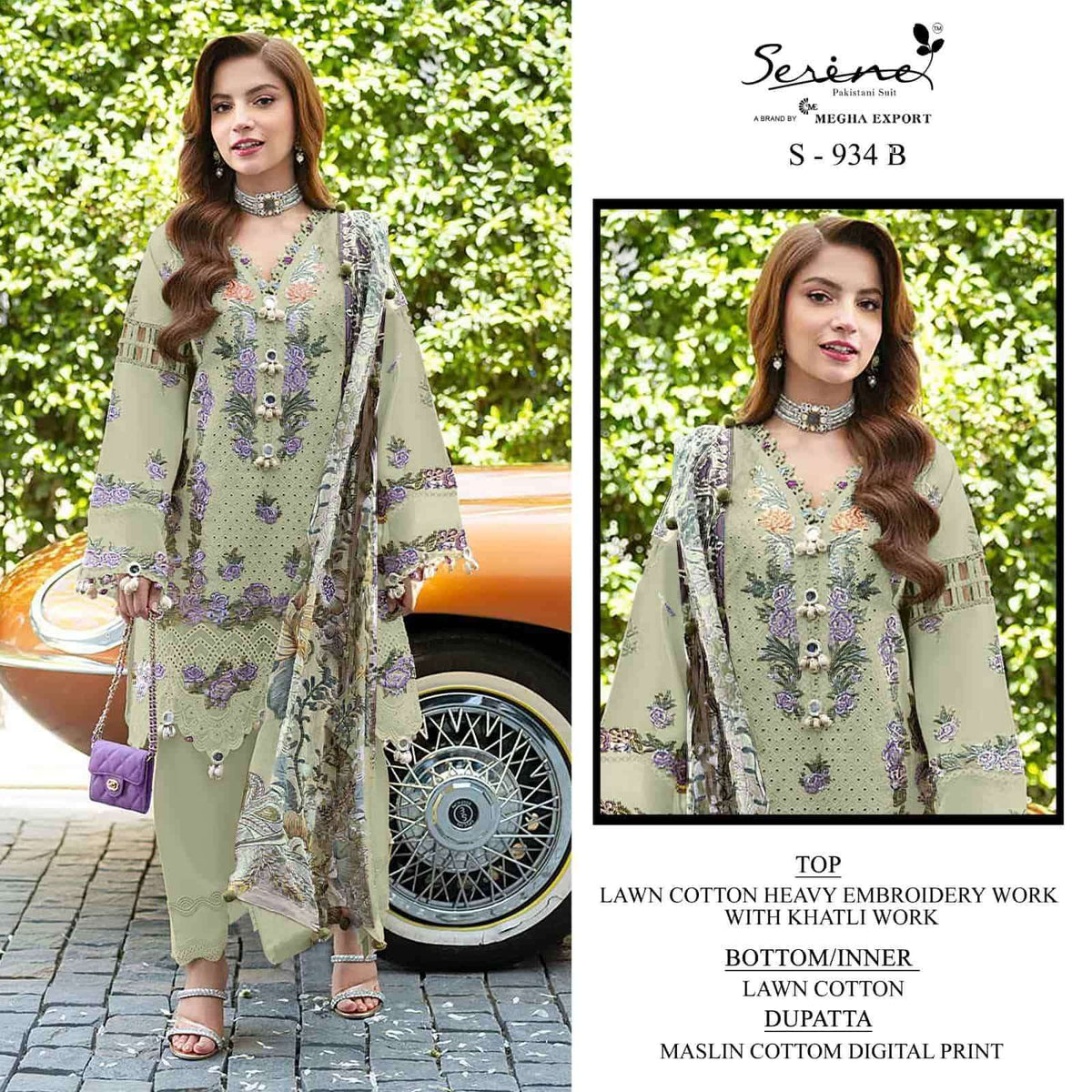 Serine S-934 Cambric Cotton Embroidery Pakistani Suit Set - Amrah Wholesale