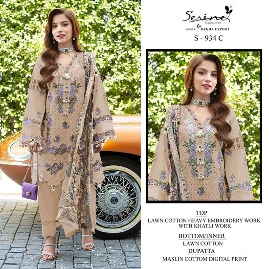 Serine S-934 Cambric Cotton Embroidery Pakistani Suit Set - Amrah Wholesale