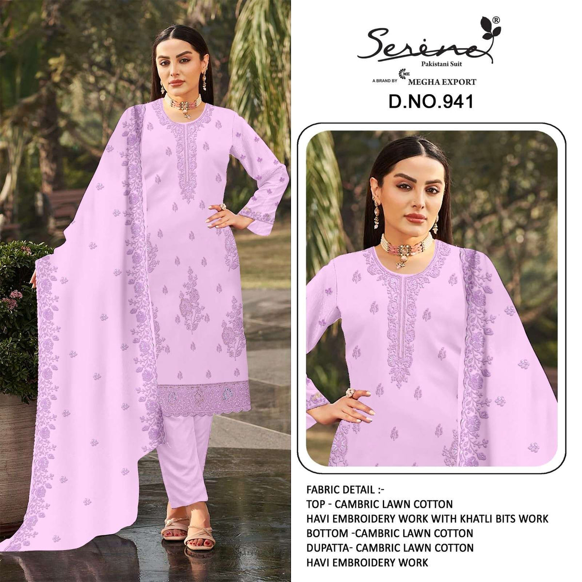 SERINE S-941 Cambric Cotton Pakistani Suit - Amrah Wholesale