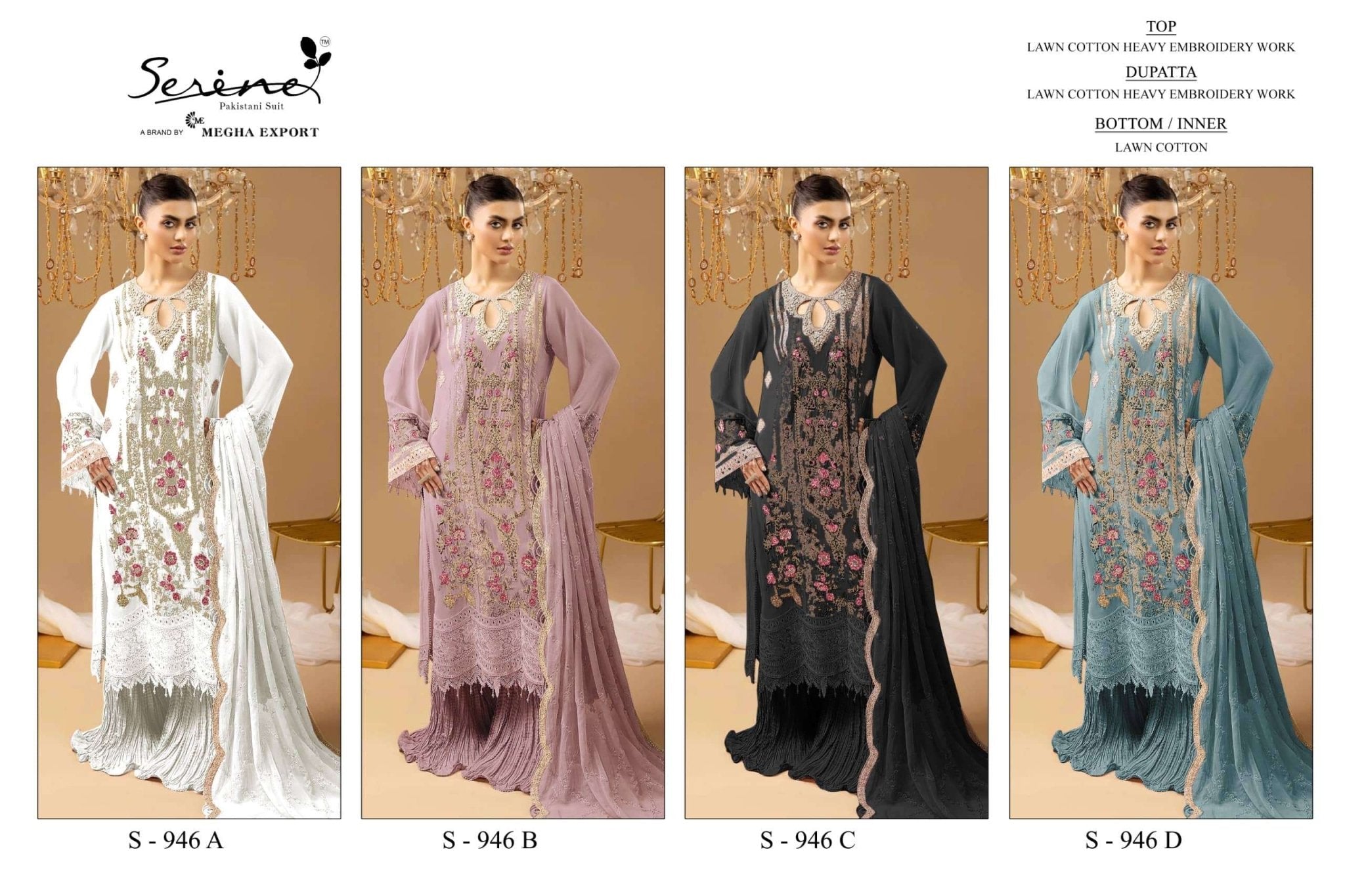 Serine S - 946 Cambric Cotton Pakistani Suit - Amrah Wholesale
