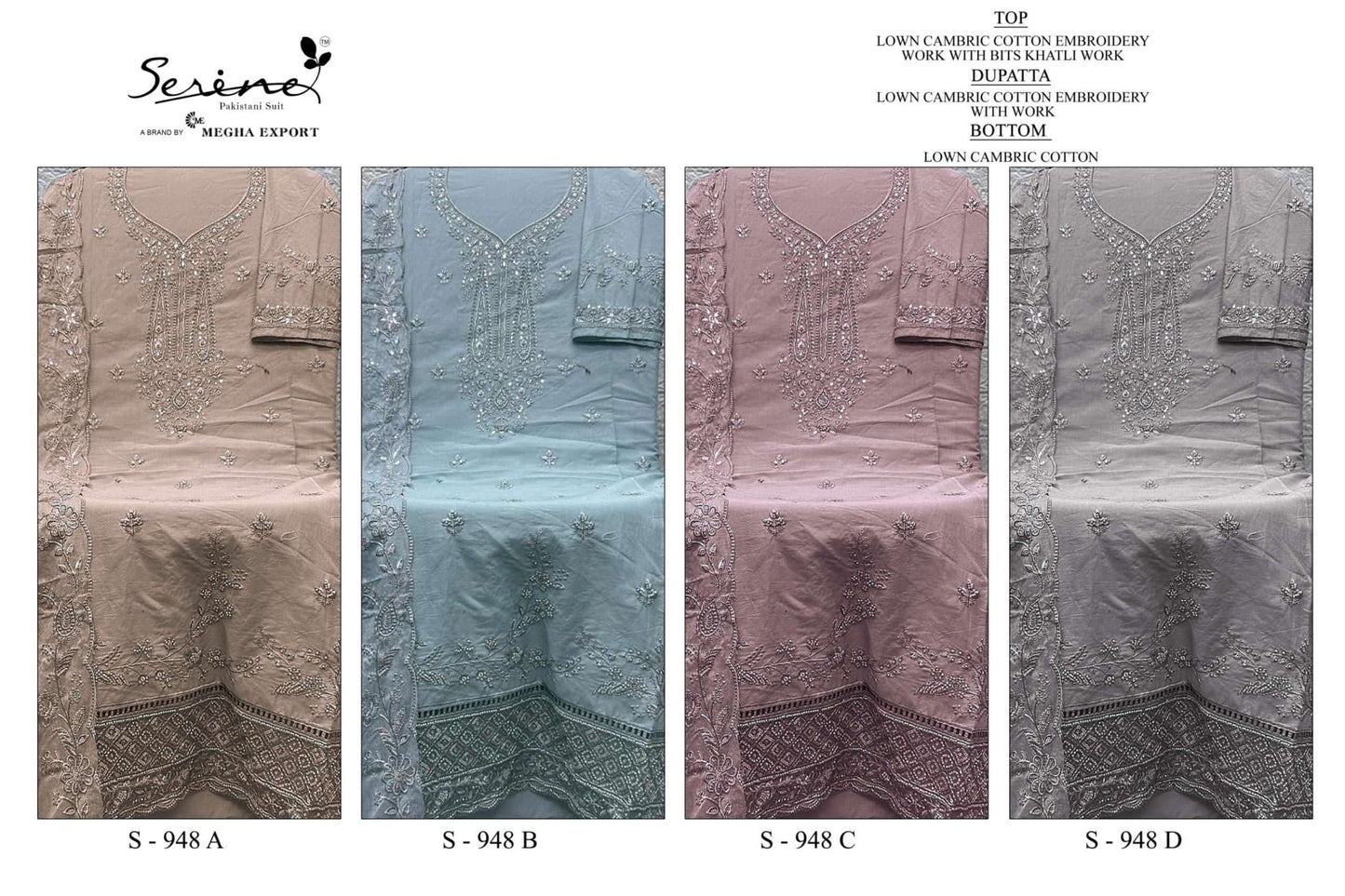 SERINE S - 948 Cambric Cotton Pakistani Suit Set - Amrah Wholesale