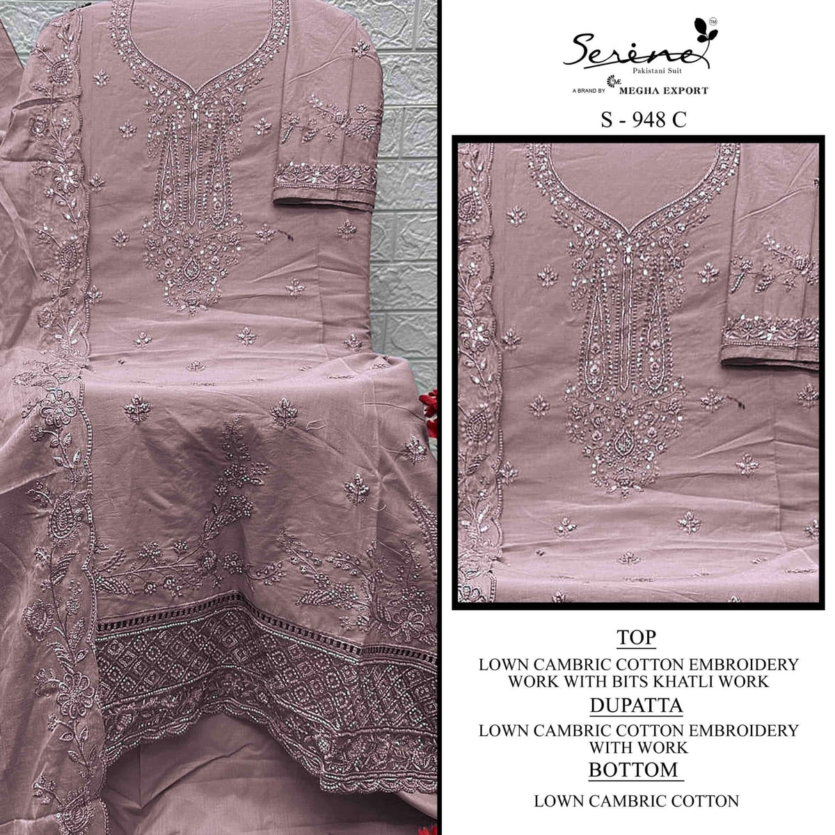 SERINE S - 948 Cambric Cotton Pakistani Suit Set - Amrah Wholesale