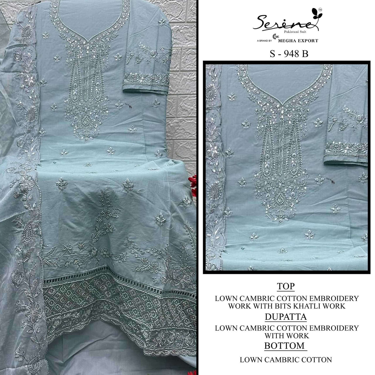 SERINE S - 948 Cambric Cotton Pakistani Suit Set - Amrah Wholesale
