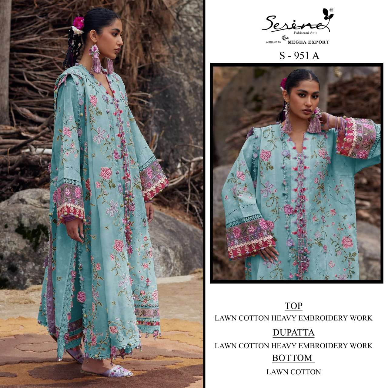 Serine S-951 Cambric Cotton Embroidery Pakistani Suit