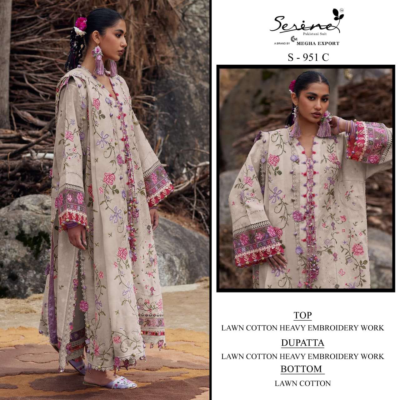 Serine S-951 Cambric Cotton Embroidery Pakistani Suit