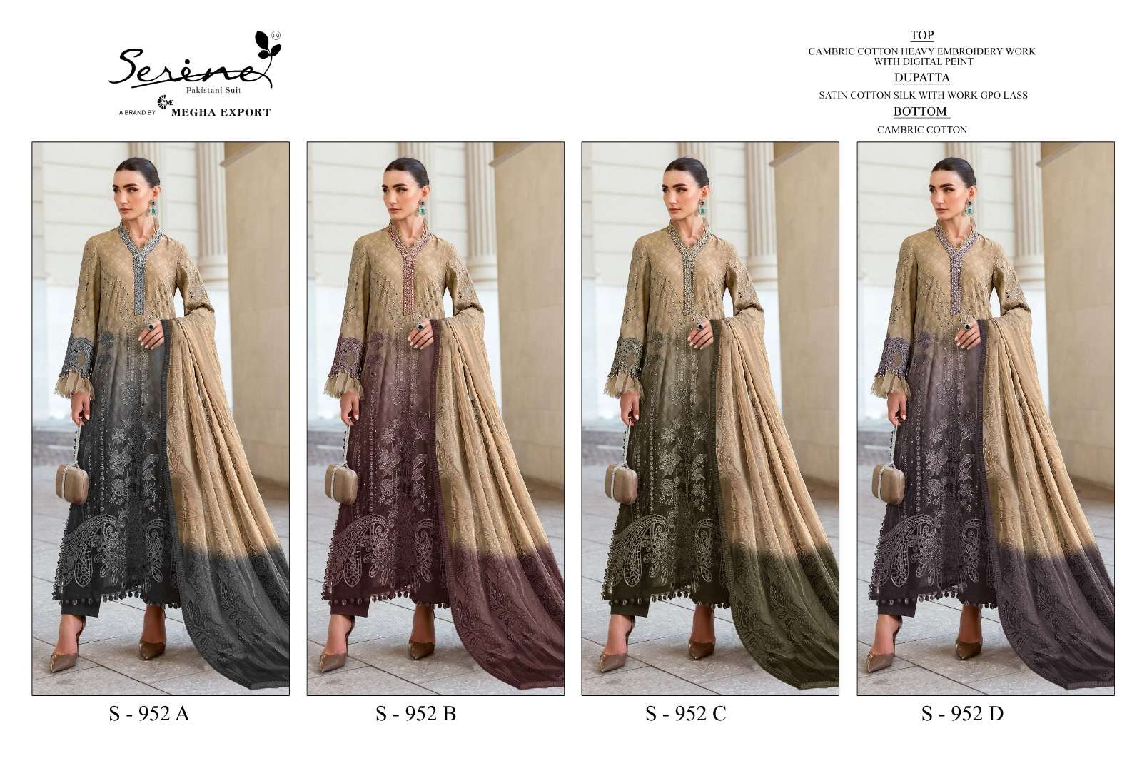 SERINE S-952 Cambric Cotton Pakistani Suit Wholesale Collection