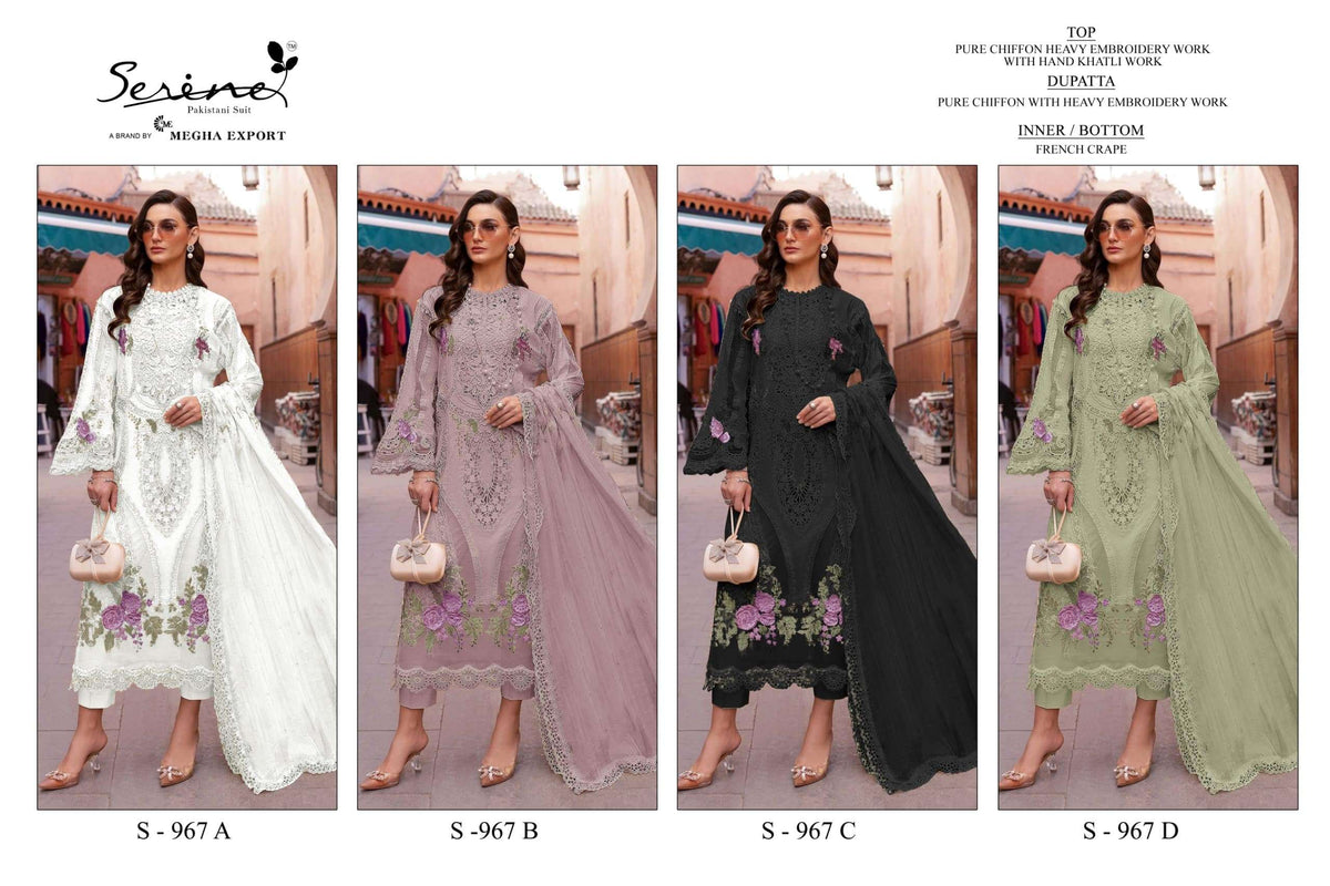 Serine S-967 A To D Series Chiffon Embroidery Premium Pakistani Suit