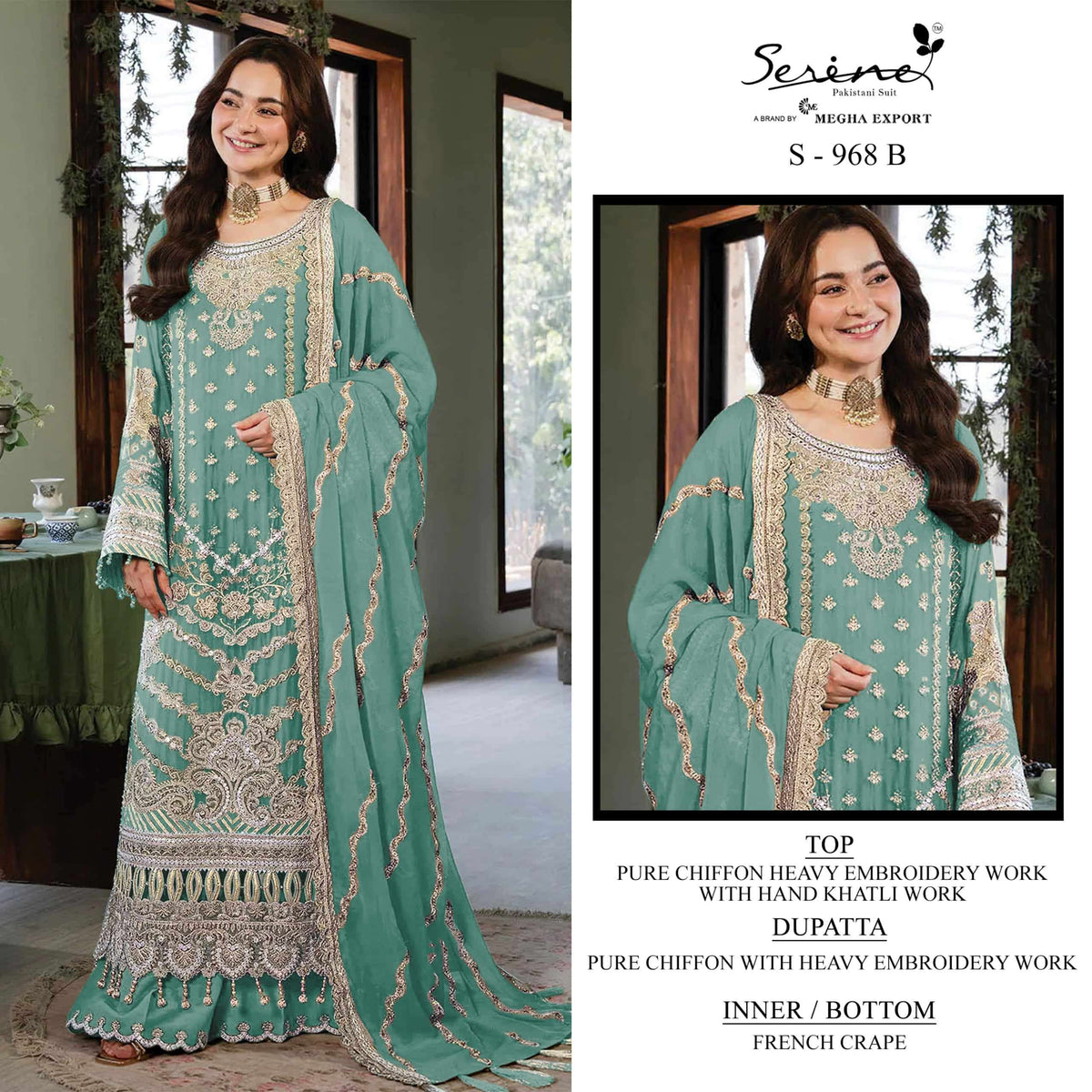 Serine S-968 A To D Series Heavy Chiffon Embroidery Pakistani Suit