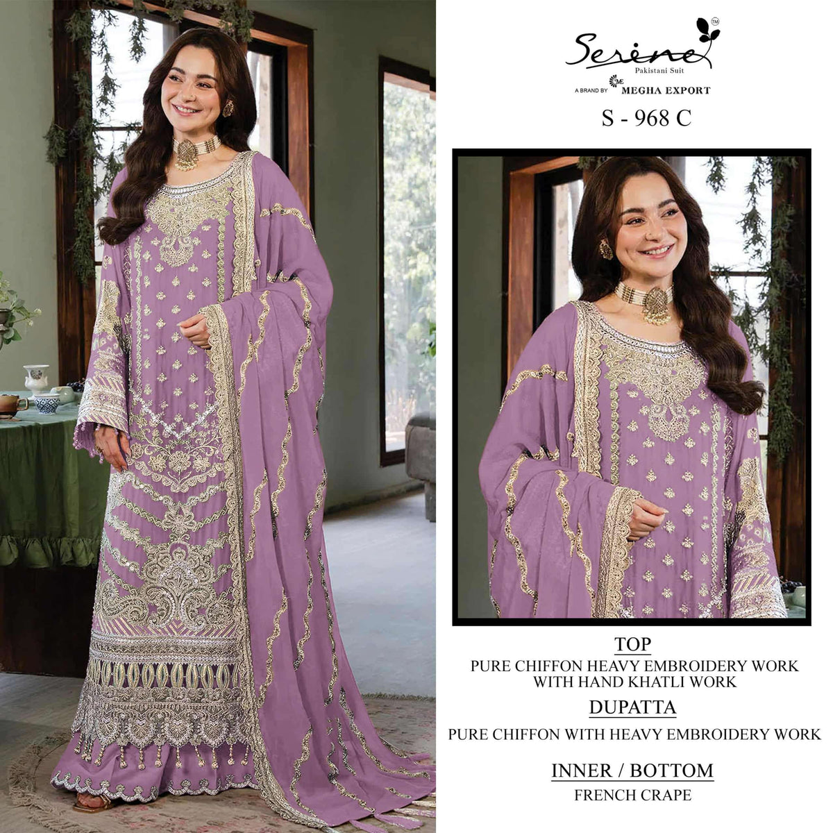 Serine S-968 A To D Series Heavy Chiffon Embroidery Pakistani Suit