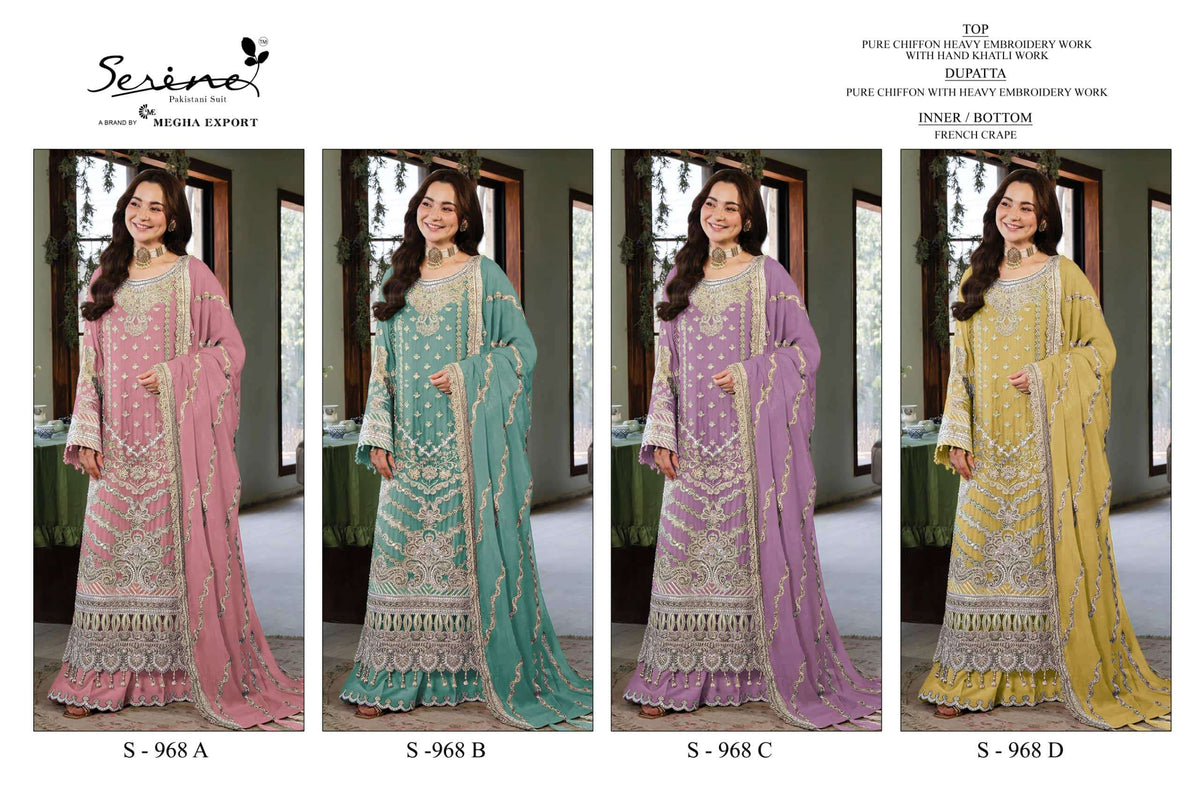 Serine S-968 A To D Series Heavy Chiffon Embroidery Pakistani Suit