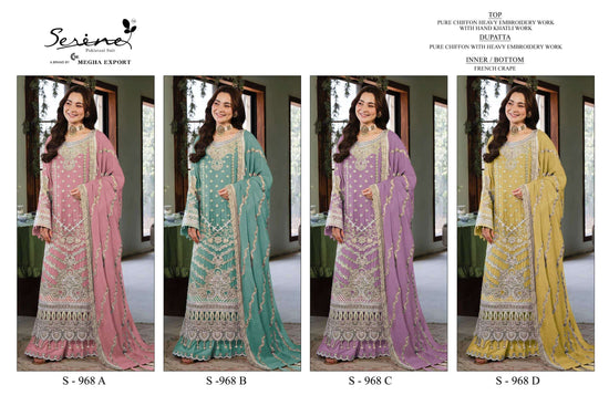 Serine S-968 A To D Series Heavy Chiffon Embroidery Pakistani Suit