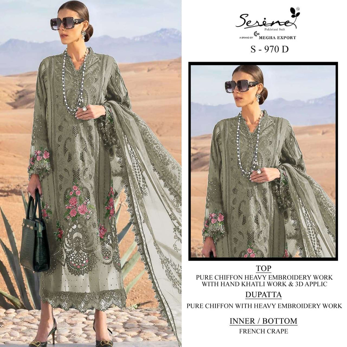 Serine S-970 Chiffon Khatli Embroidered Pakistani Suit