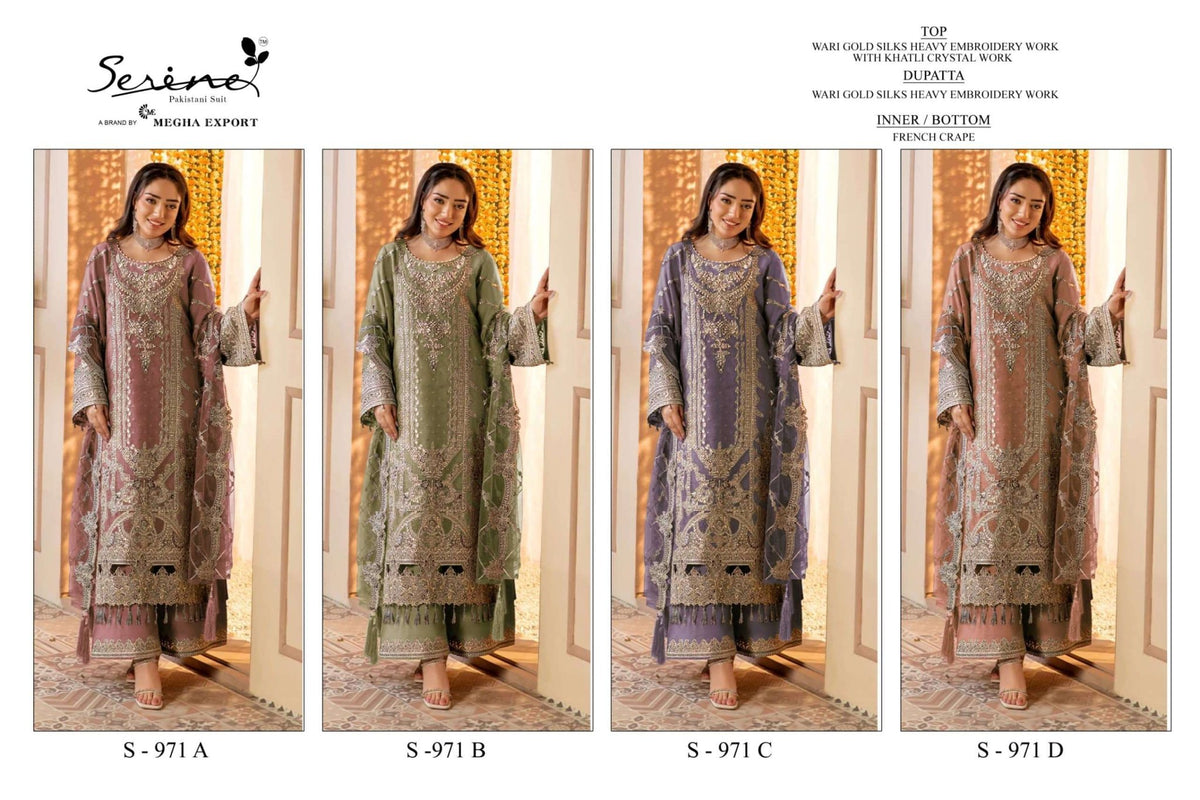 Serine S-971 Silk Heavy Embroidery Pakistani Suit - Amrah Wholesale