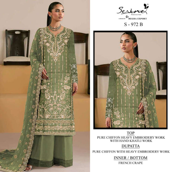 SERINE S-972 Chiffon Khatli Work Embroidered Pakistani Suit