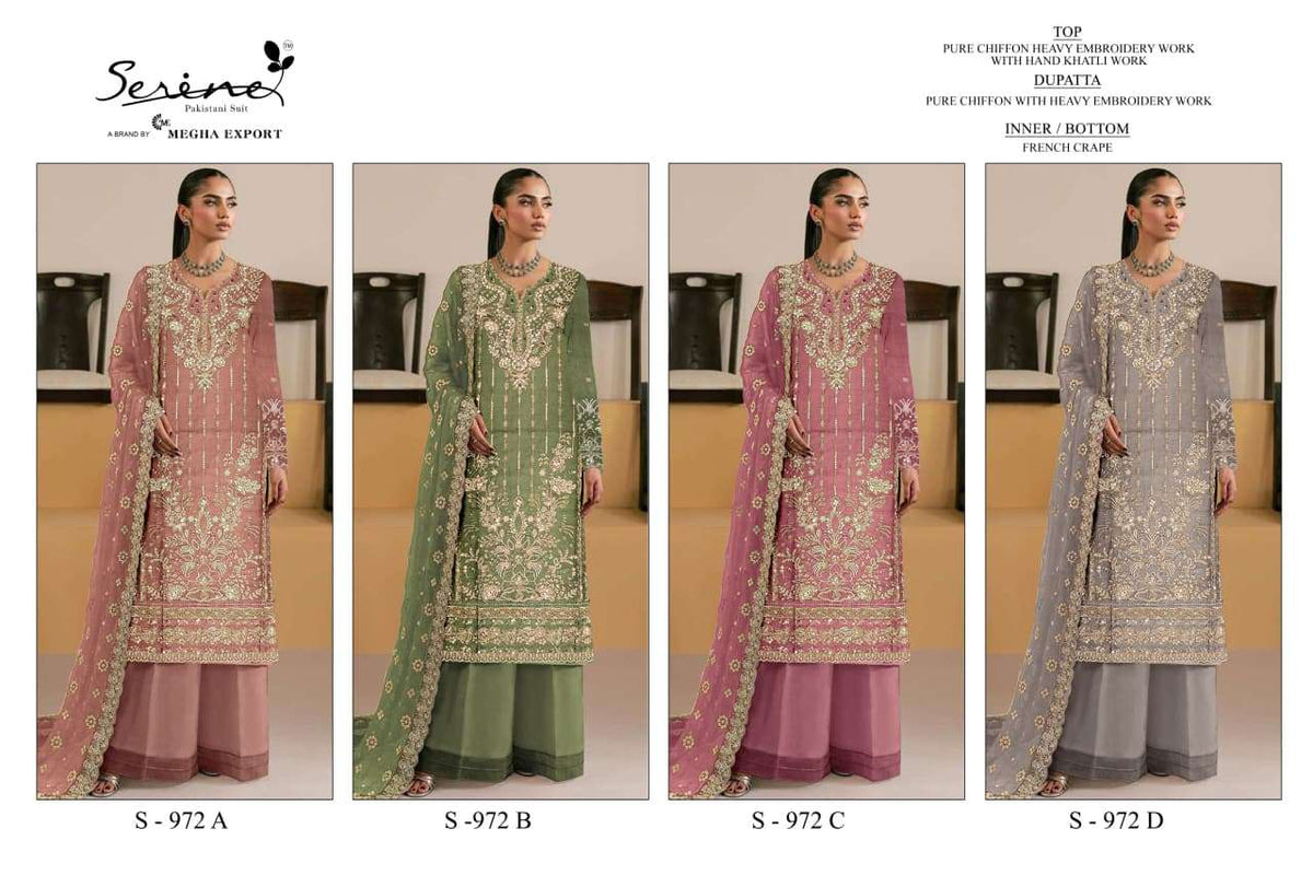 SERINE S-972 Chiffon Khatli Work Embroidered Pakistani Suit