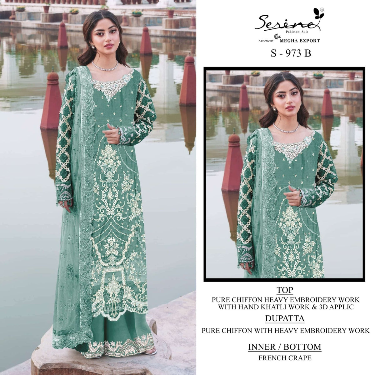 Serine S-973 Crystal Chiffon Embroidery Pakistani Suit - Amrah Wholesale
