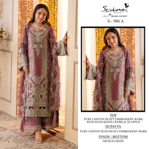 Serine S-986 Chiffon Embroidered Pakistani Party Wear Suit Set