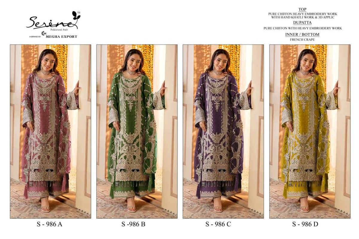 Serine S-986 Chiffon Embroidered Pakistani Party Wear Suit Set