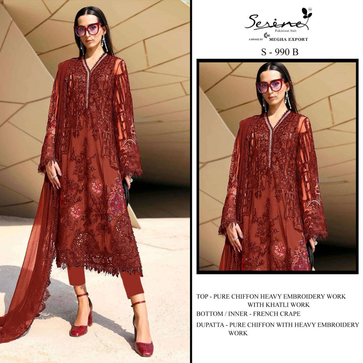 Serine S-990 Chiffon Silk Embroidered Pakistani Salwar Suit