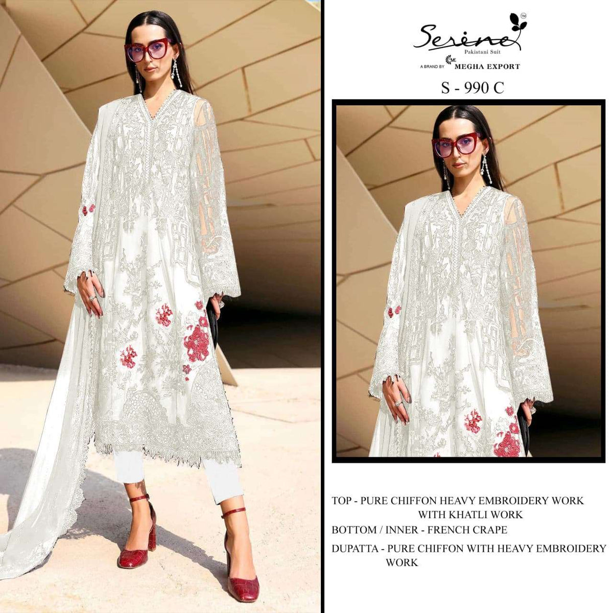 Serine S-990 Chiffon Silk Embroidered Pakistani Salwar Suit