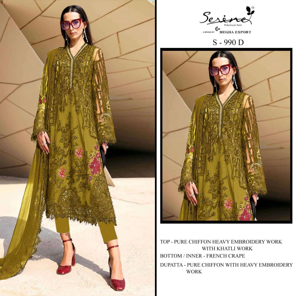 Serine S-990 Chiffon Silk Embroidered Pakistani Salwar Suit