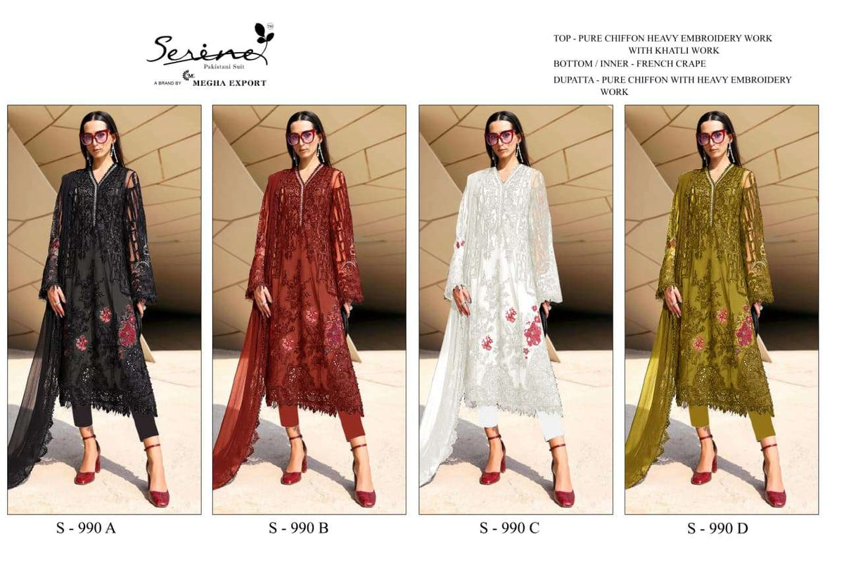 Serine S-990 Chiffon Silk Embroidered Pakistani Salwar Suit