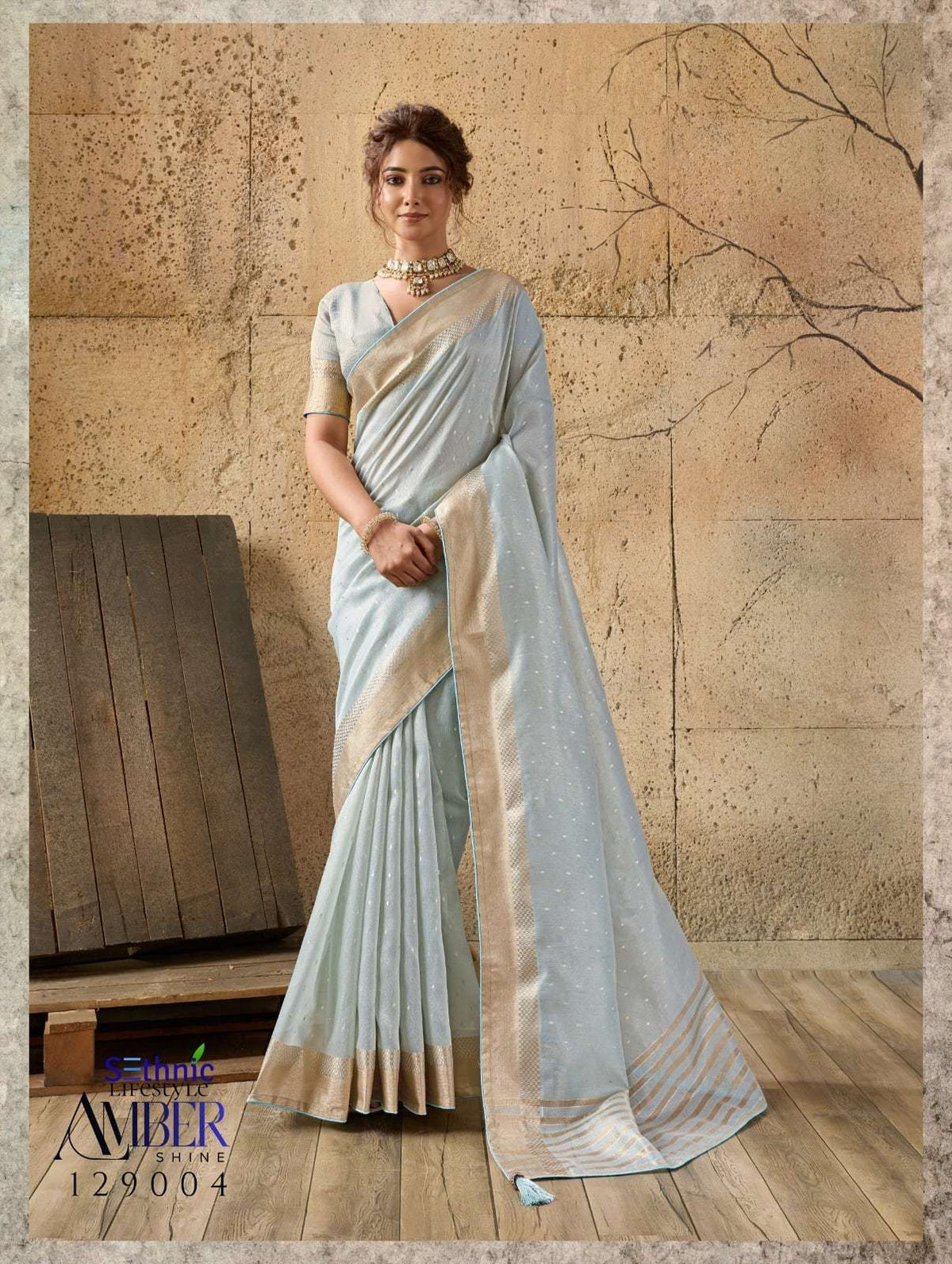SETHNIC LIFESTYLE AMBER SHINE Linen Printed Saree - Amrah Wholesale