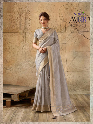 SETHNIC LIFESTYLE AMBER SHINE Linen Printed Saree - Amrah Wholesale