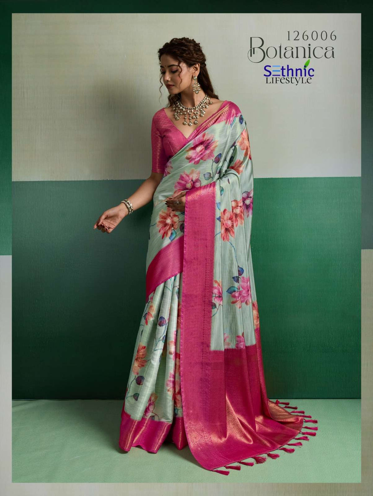 SETHNIC LIFESTYLE BOTANICA Kanjivaram Silk Printed Saree - Amrah Wholesale