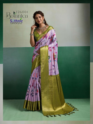 SETHNIC LIFESTYLE BOTANICA Kanjivaram Silk Printed Saree - Amrah Wholesale