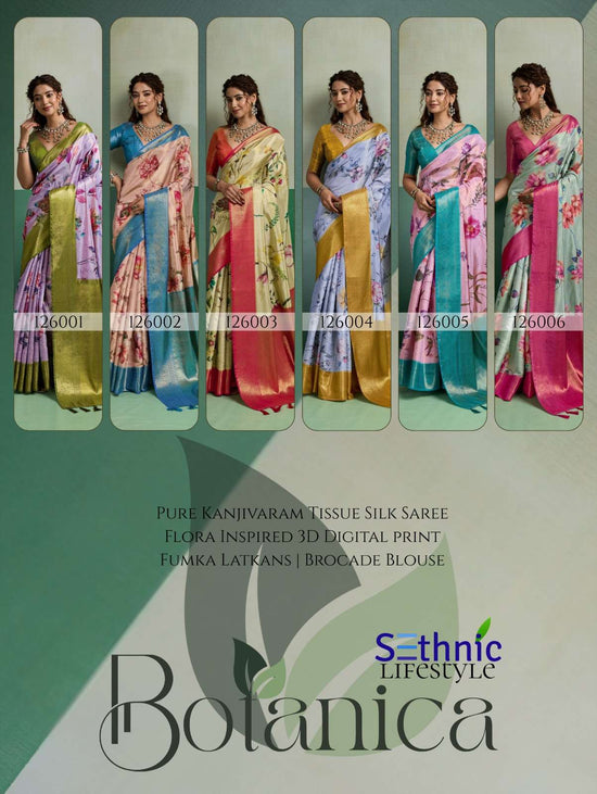 SETHNIC LIFESTYLE BOTANICA Kanjivaram Silk Printed Saree - Amrah Wholesale