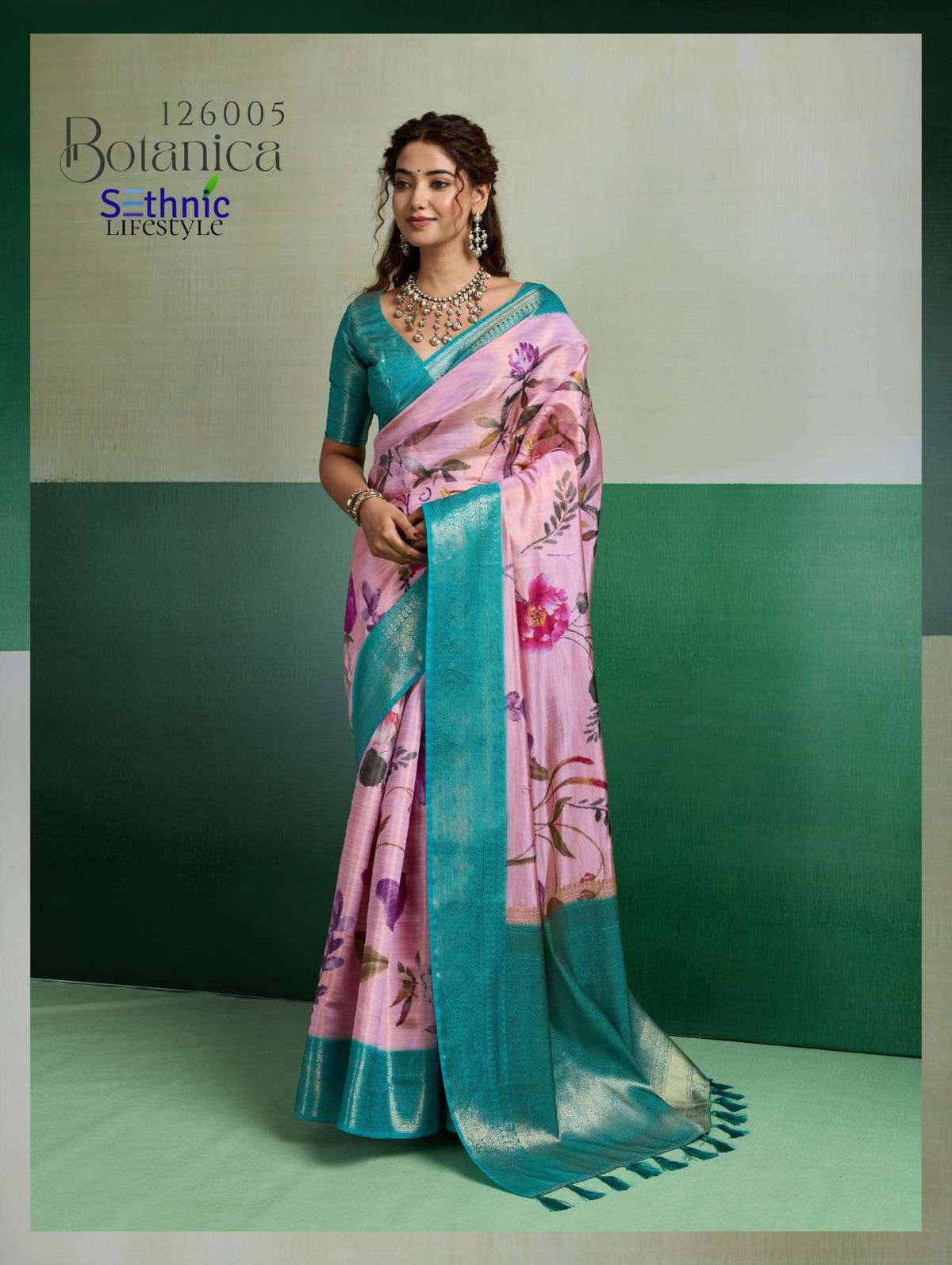SETHNIC LIFESTYLE BOTANICA Kanjivaram Silk Printed Saree - Amrah Wholesale
