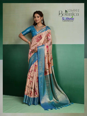 SETHNIC LIFESTYLE BOTANICA Kanjivaram Silk Printed Saree - Amrah Wholesale