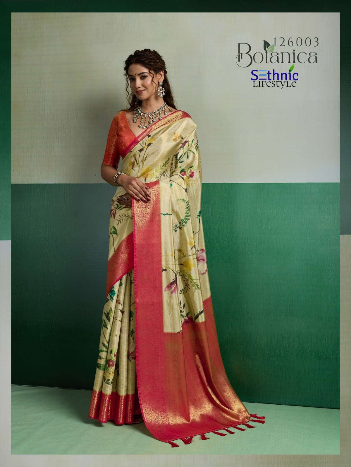 SETHNIC LIFESTYLE BOTANICA Kanjivaram Silk Printed Saree - Amrah Wholesale