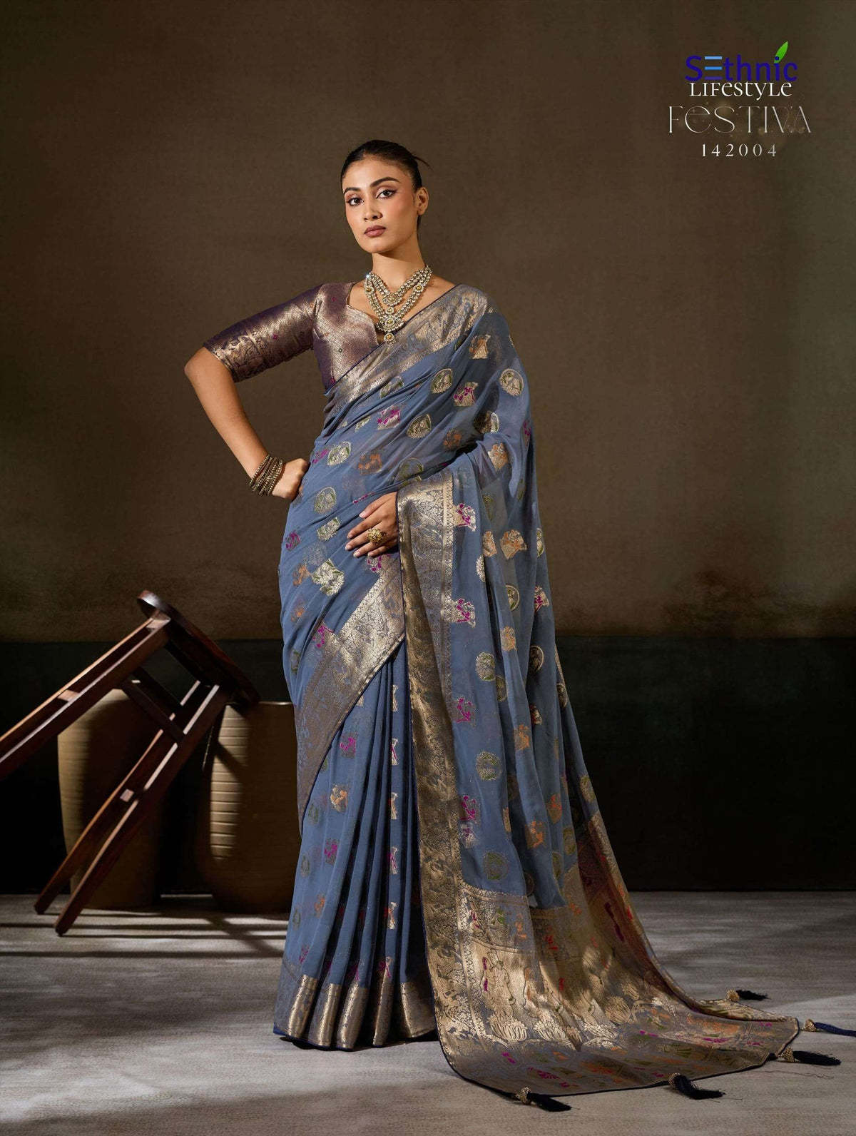 Sethnic Lifestyle Festive 142001 To 142005 Georgette Embroidery Saree