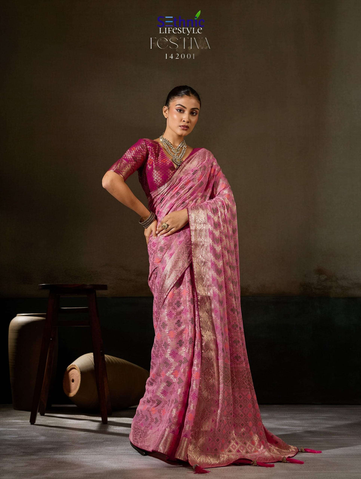 Sethnic Lifestyle Festive 142001 To 142005 Georgette Embroidery Saree