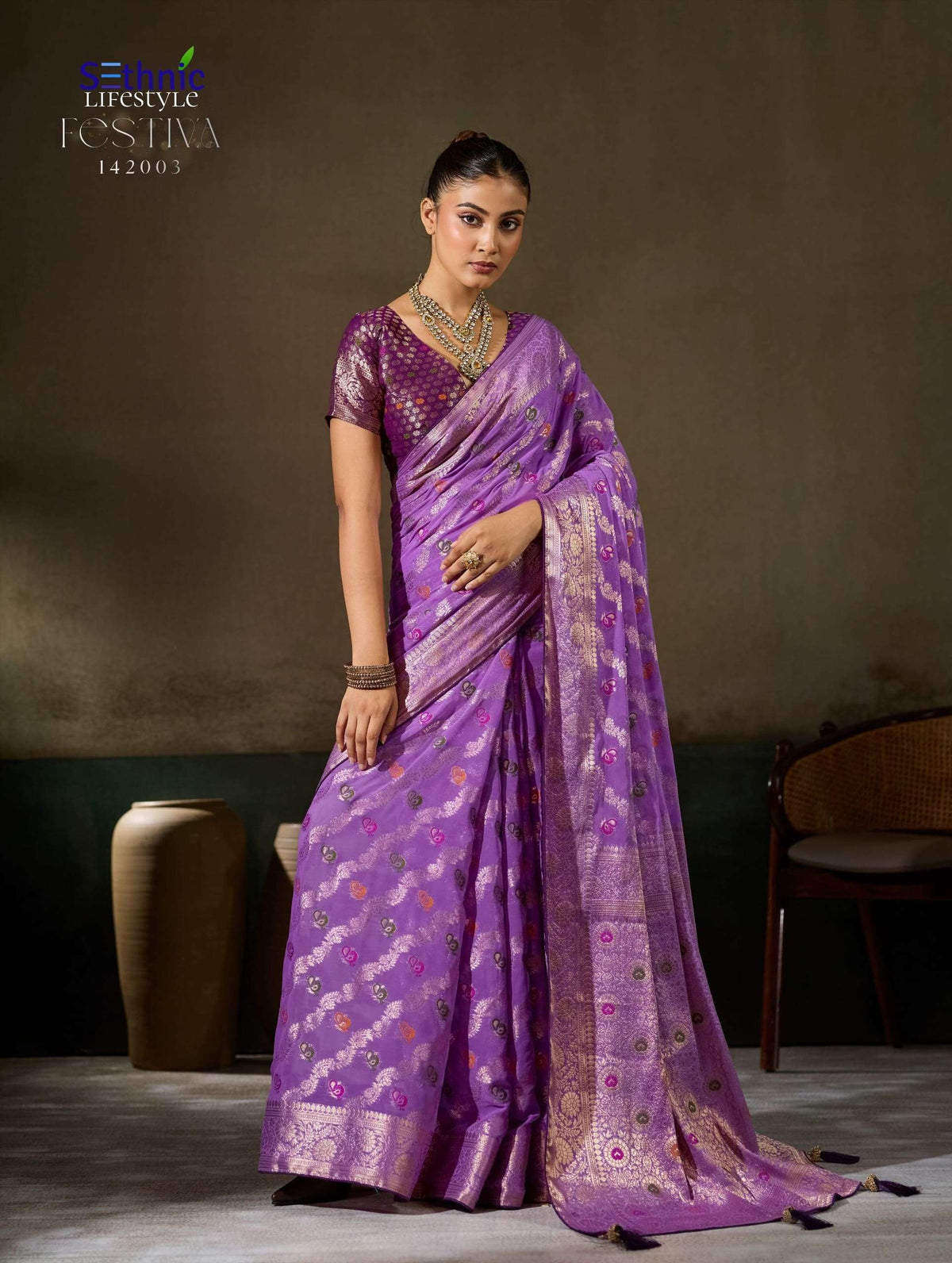 Sethnic Lifestyle Festive 142001 To 142005 Georgette Embroidery Saree