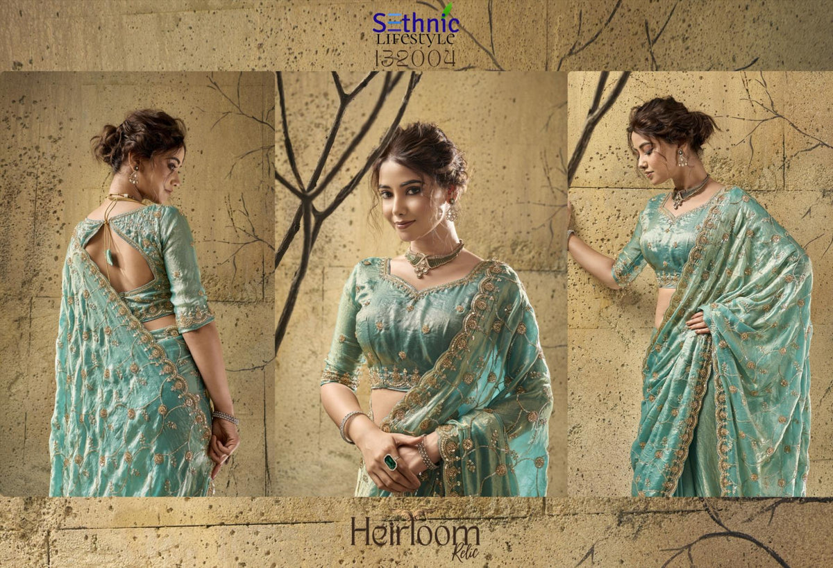 Sethnic Lifestyle Heirloom Relic Velvet Satin Designer Saree Wholesale - Amrah Wholesale