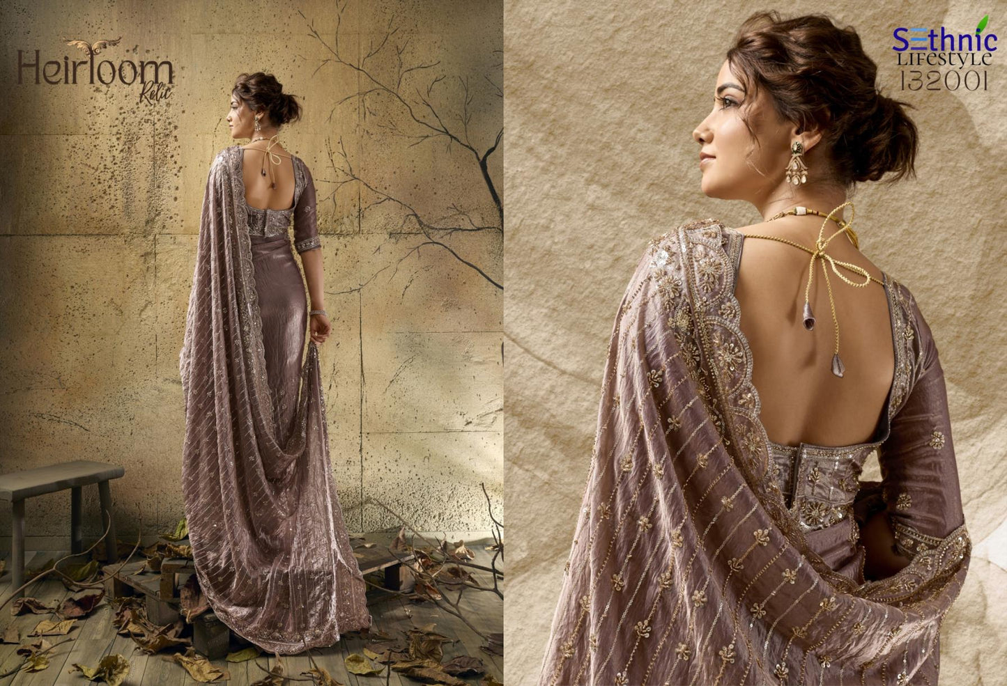 Sethnic Lifestyle Heirloom Relic Velvet Satin Designer Saree Wholesale