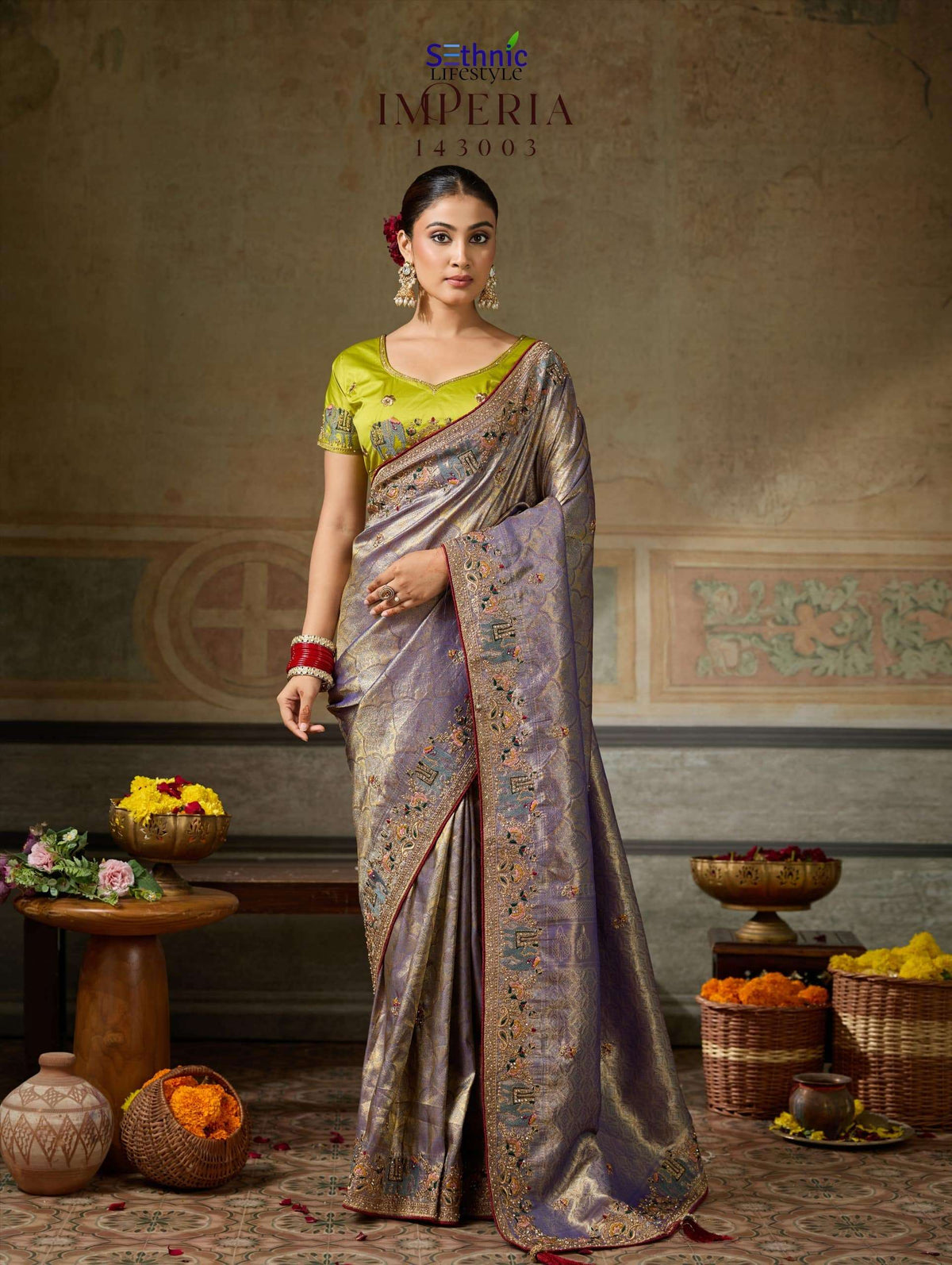 Sethnic Lifestyle Imperia 143001 To 143006 Series Banarasi Silk Embroidery Premium Saree