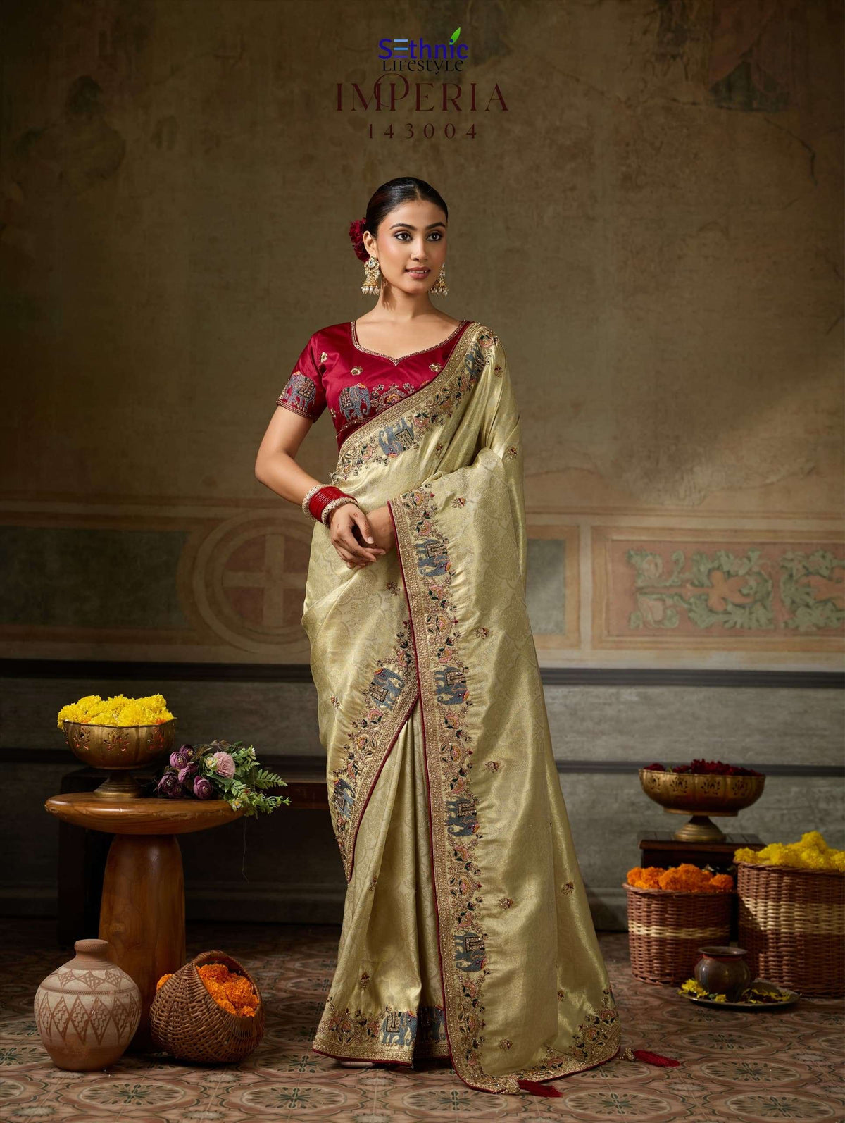 Sethnic Lifestyle Imperia 143001 To 143006 Series Banarasi Silk Embroidery Premium Saree